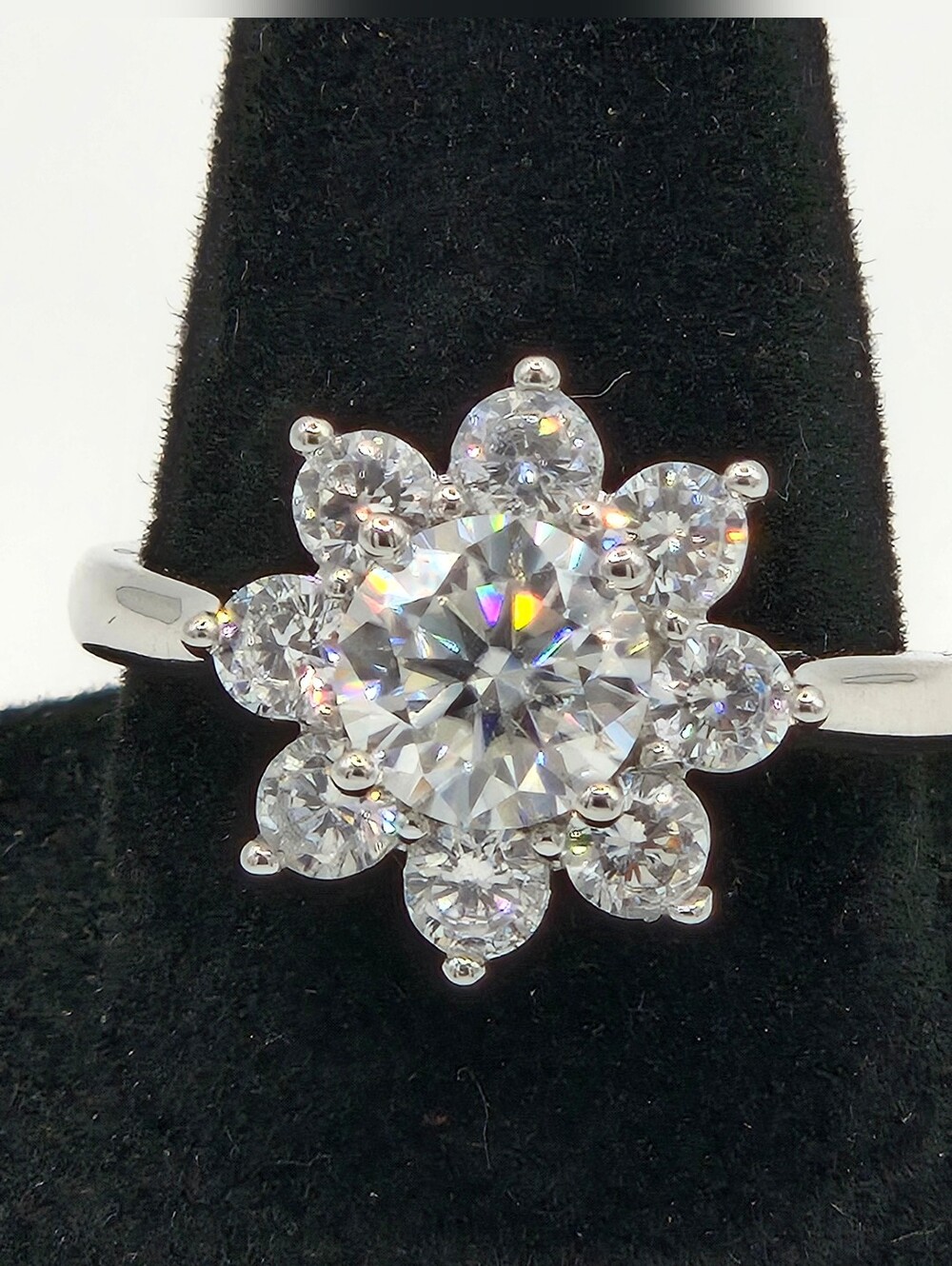 Moissanite 925 Sterling Silver 1.0 CT Flower Style Size 7 Adjustable Ring NWT